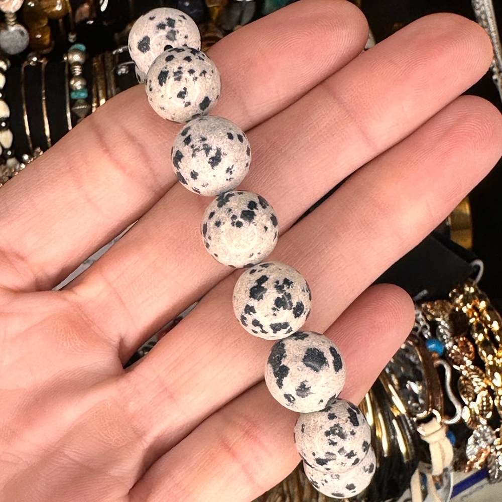❌SOLD B30. Dalmatian Stone 12mm Handmade On Maui Bracelet - Picture 2 of 3